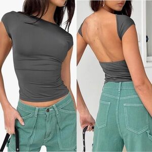 NWT Grey Backless Y2K Cut Out Crop Top